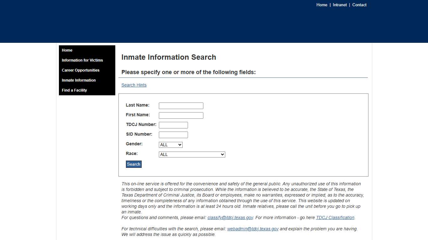 TDCJ Inmate Search - Search for Inmate