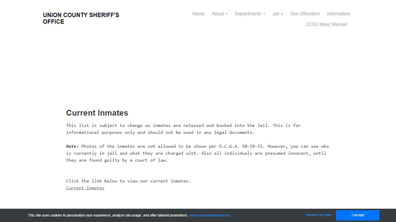 Inmates - UNION COUNTY SHERIFF'S OFFICE